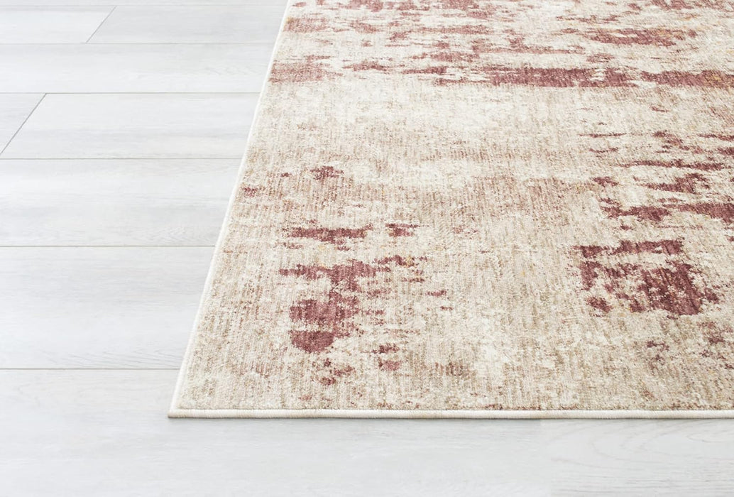 5x7 Modern Accent Rug in Ivory with Vermilion Abstract Weathered Texture Design (4' 11" x 7' 0") By Allstar Rugs