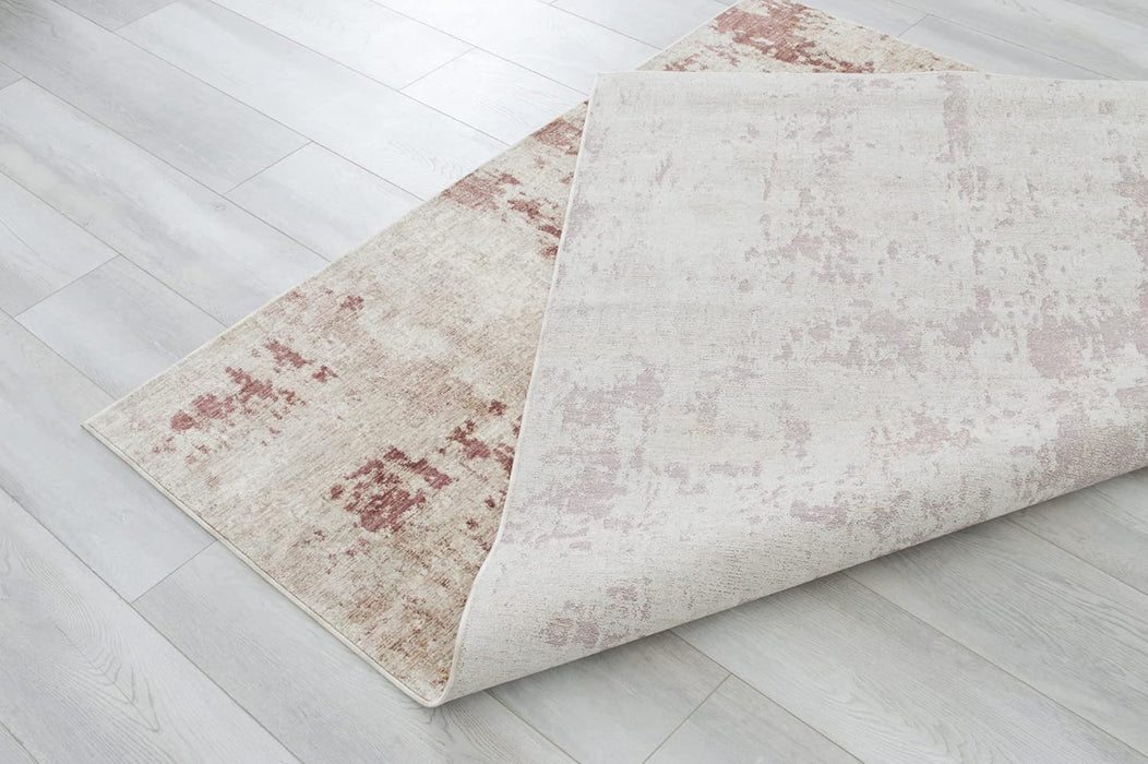 5x7 Modern Accent Rug in Ivory with Vermilion Abstract Weathered Texture Design (4' 11" x 7' 0") By Allstar Rugs