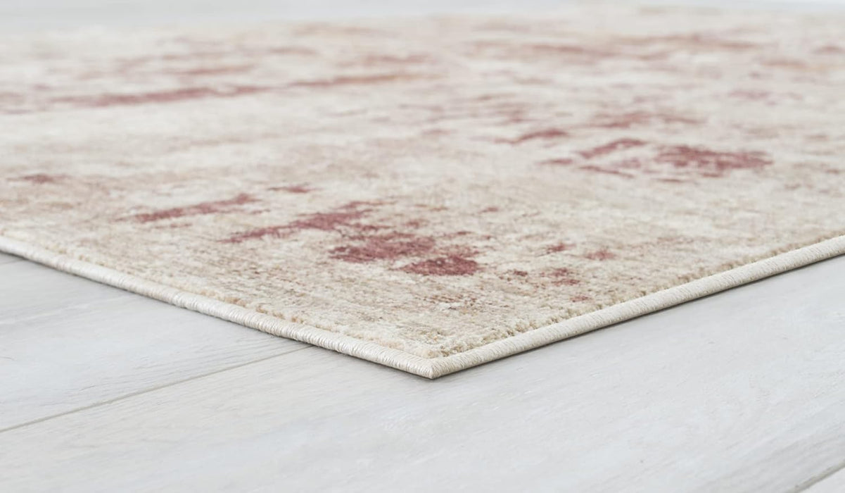 5x7 Modern Accent Rug in Ivory with Vermilion Abstract Weathered Texture Design (4' 11" x 7' 0") By Allstar Rugs