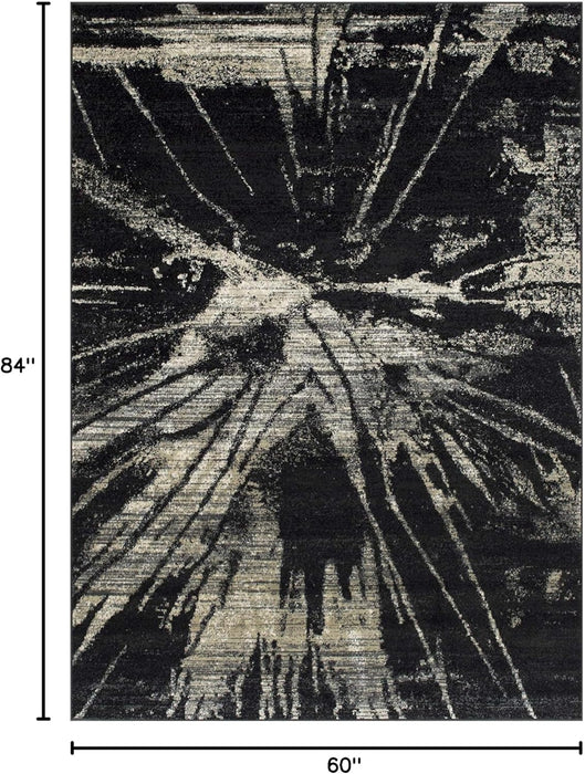 4' 11" x 7' 0" Charcoal Grey with Ivory Allstar Modern Accent Rug Abstract Weathered Splatter Design