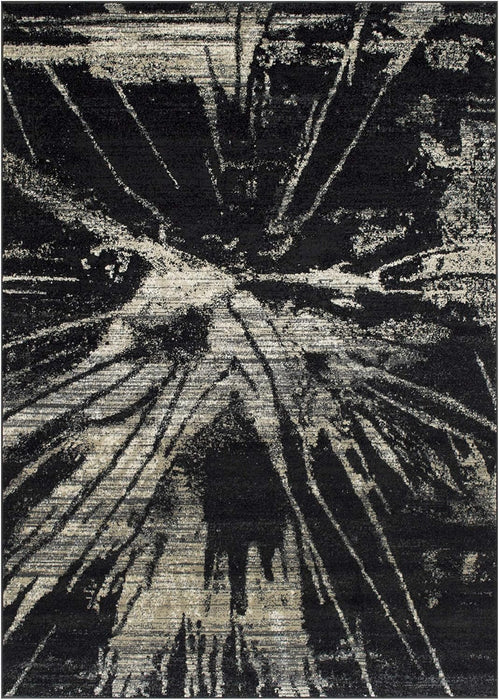 4' 11" x 7' 0" Charcoal Grey with Ivory Allstar Modern Accent Rug Abstract Weathered Splatter Design