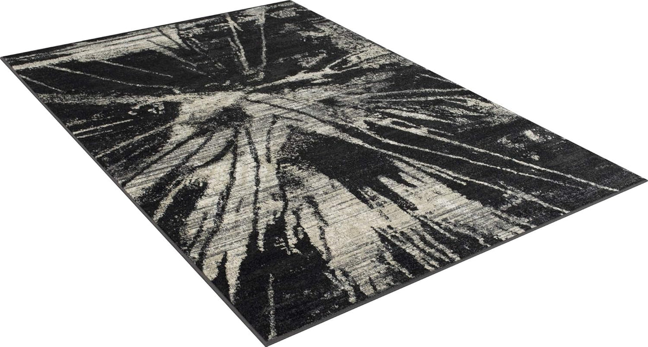 4' 11" x 7' 0" Charcoal Grey with Ivory Allstar Modern Accent Rug Abstract Weathered Splatter Design