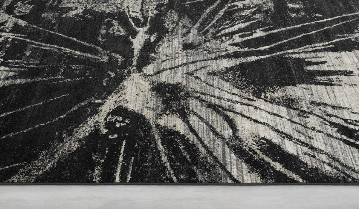 4' 11" x 7' 0" Charcoal Grey with Ivory Allstar Modern Accent Rug Abstract Weathered Splatter Design
