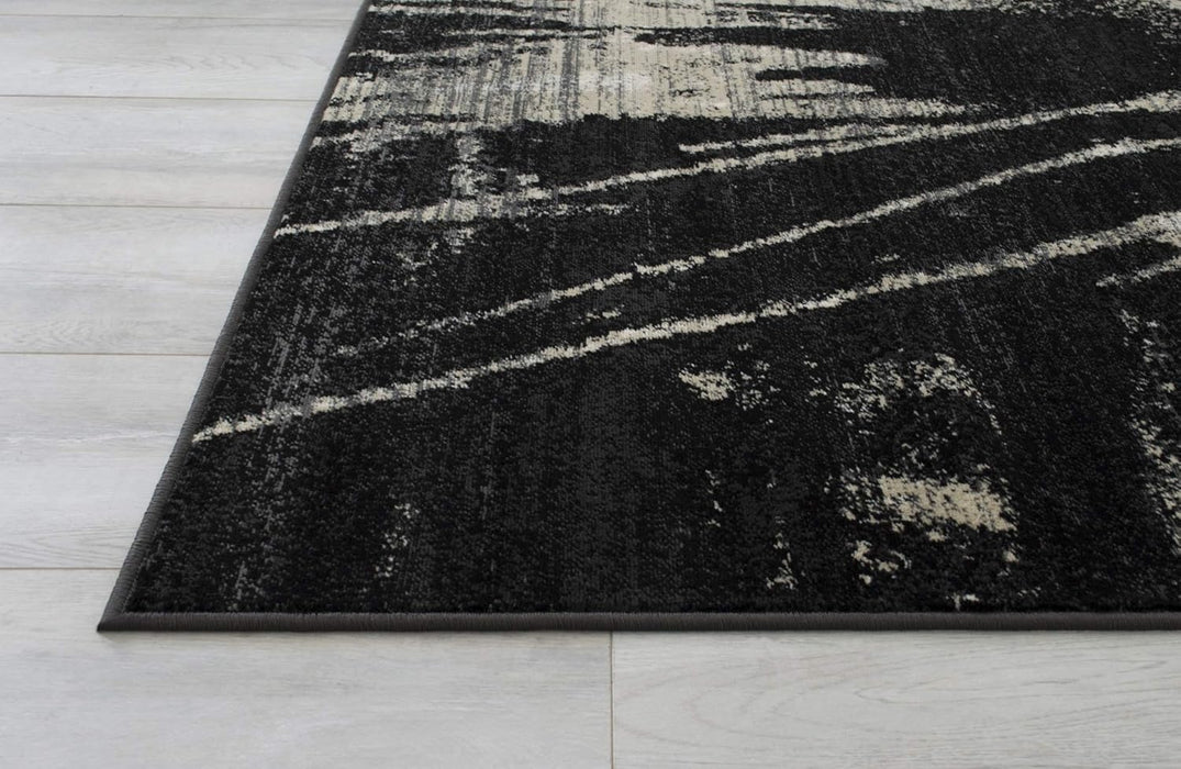4' 11" x 7' 0" Charcoal Grey with Ivory Allstar Modern Accent Rug Abstract Weathered Splatter Design