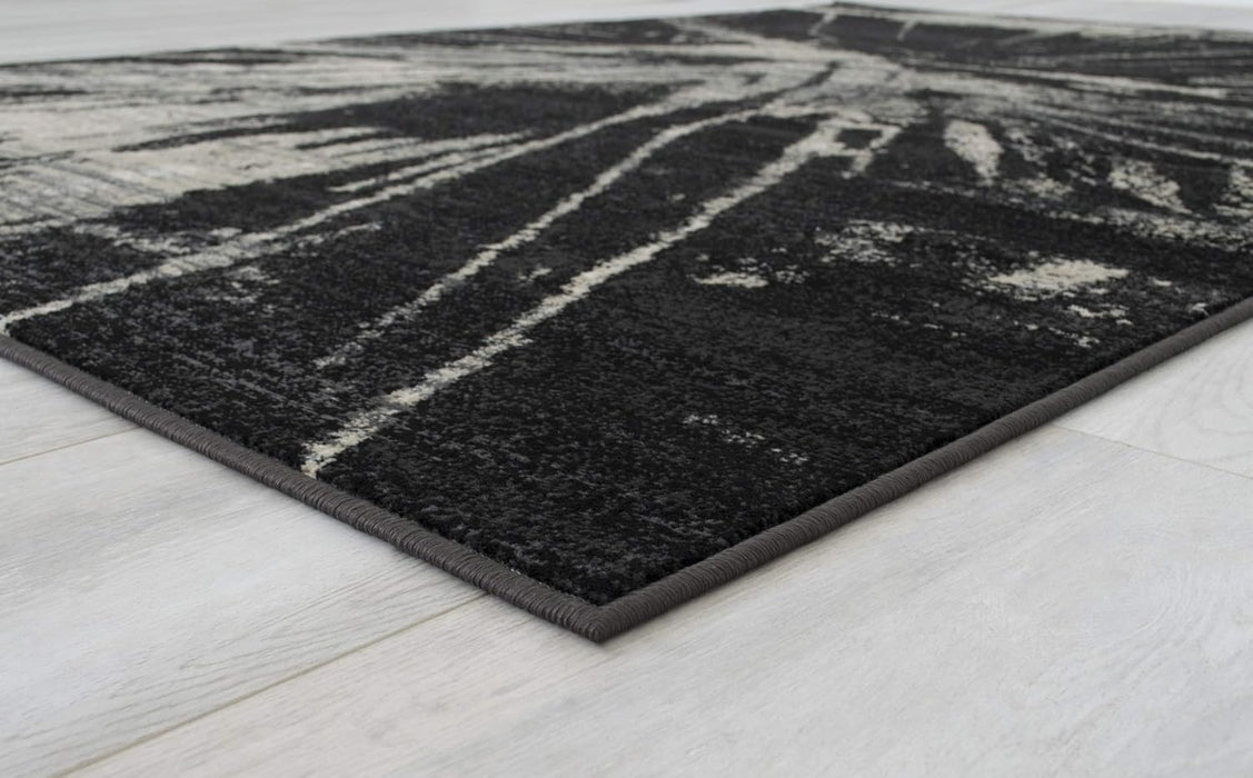 4' 11" x 7' 0" Charcoal Grey with Ivory Allstar Modern Accent Rug Abstract Weathered Splatter Design