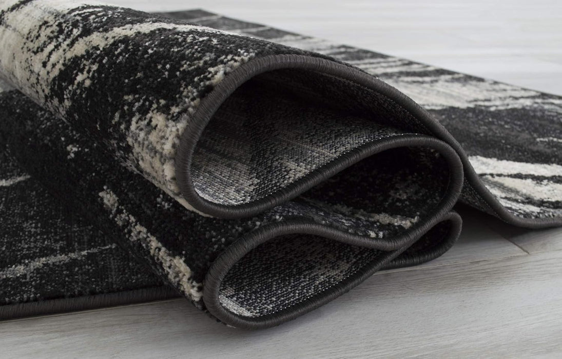 4' 11" x 7' 0" Charcoal Grey with Ivory Allstar Modern Accent Rug Abstract Weathered Splatter Design