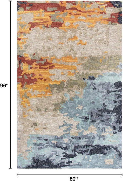 5' x 8' Tan/Gray/Black/Orange/Red/Gold/Aqua Area Rug by Rizzy Home Alora Decor Lapis