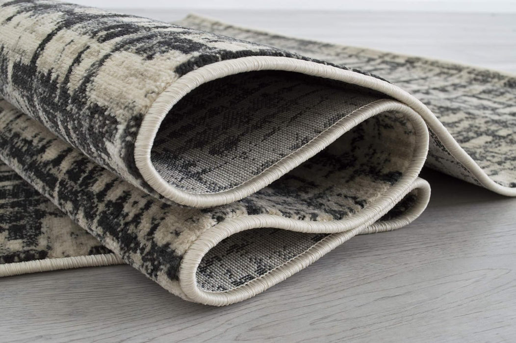 4' 11" x 7' 0" 5x7 Ivory with Charcoal Grey Modern Accent Rug in Abstract Intersecting Line Design by Allstar