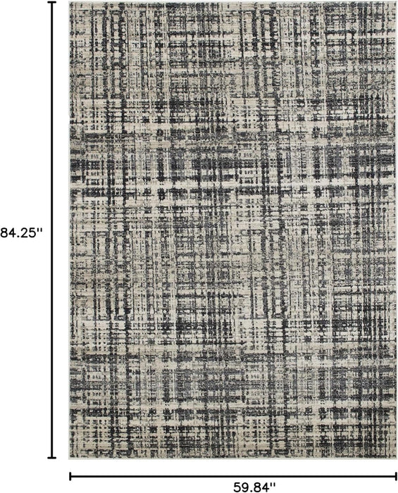 4' 11" x 7' 0" 5x7 Ivory with Charcoal Grey Modern Accent Rug in Abstract Intersecting Line Design by Allstar
