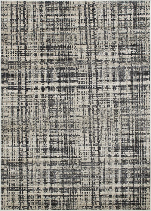 4' 11" x 7' 0" 5x7 Ivory with Charcoal Grey Modern Accent Rug in Abstract Intersecting Line Design by Allstar
