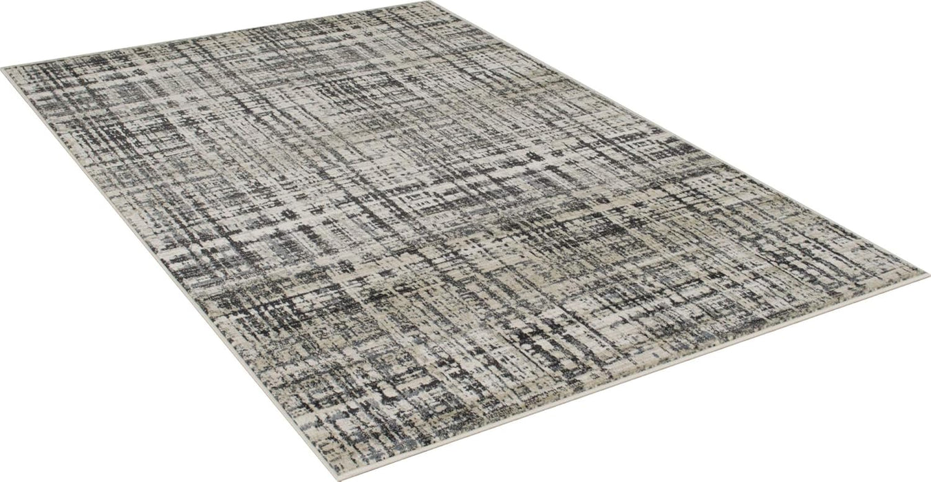 4' 11" x 7' 0" 5x7 Ivory with Charcoal Grey Modern Accent Rug in Abstract Intersecting Line Design by Allstar