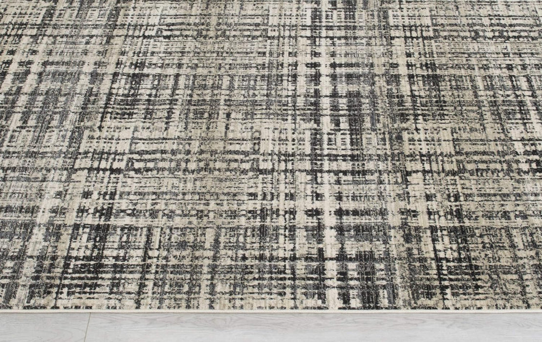 4' 11" x 7' 0" 5x7 Ivory with Charcoal Grey Modern Accent Rug in Abstract Intersecting Line Design by Allstar