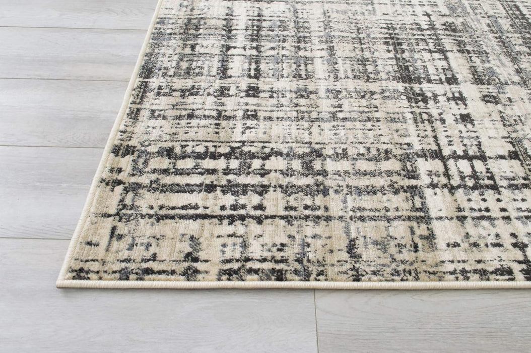 4' 11" x 7' 0" 5x7 Ivory with Charcoal Grey Modern Accent Rug in Abstract Intersecting Line Design by Allstar