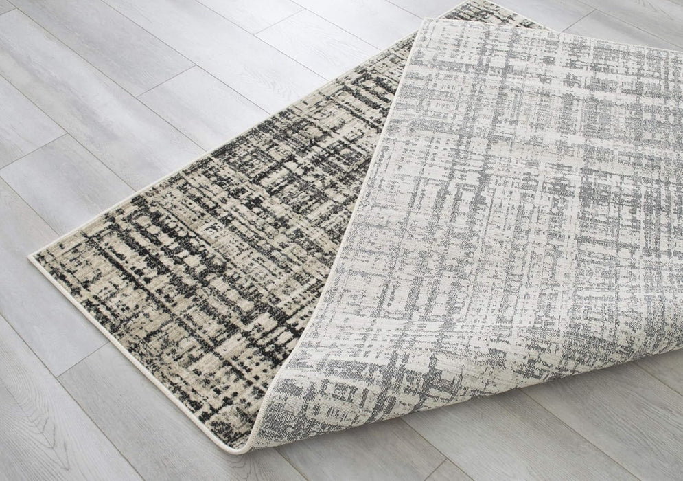 4' 11" x 7' 0" 5x7 Ivory with Charcoal Grey Modern Accent Rug in Abstract Intersecting Line Design by Allstar