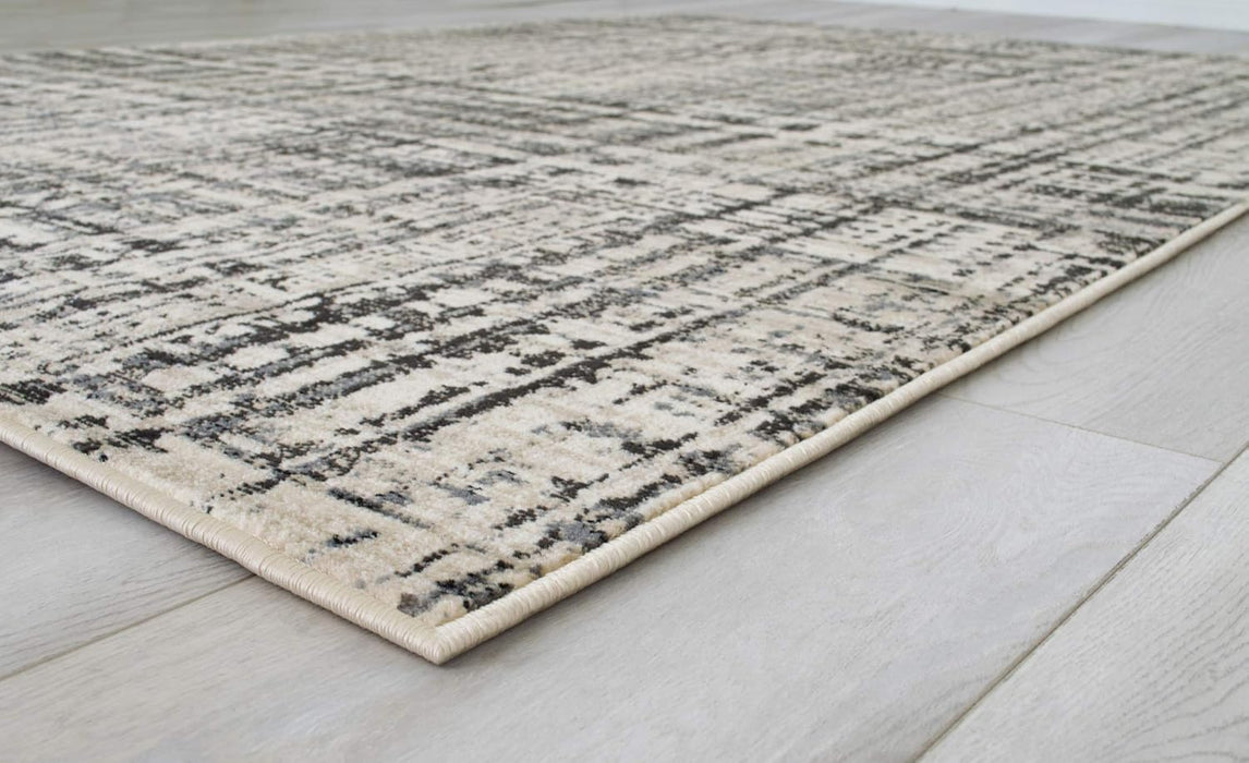 4' 11" x 7' 0" 5x7 Ivory with Charcoal Grey Modern Accent Rug in Abstract Intersecting Line Design by Allstar