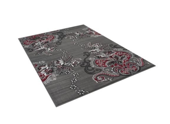 4' 11" x 6' 11" 5x7 Red in Charcoal Grey Modern in Graphic Floral design Area Rug Allstar