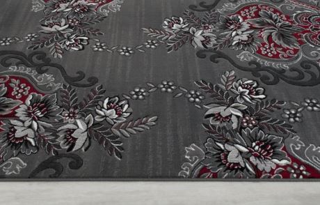 4' 11" x 6' 11" 5x7 Red in Charcoal Grey Modern in Graphic Floral design Area Rug Allstar