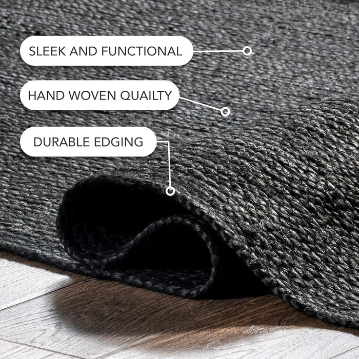 3x5 Black Rigo Jute Solid Farmhouse Design, Natural Fiber Hand Woven Area Rug  by nuLOOM