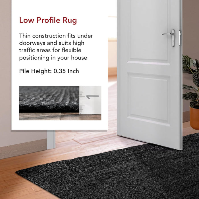 3x5 Black Rigo Jute Solid Farmhouse Design, Natural Fiber Hand Woven Area Rug  by nuLOOM