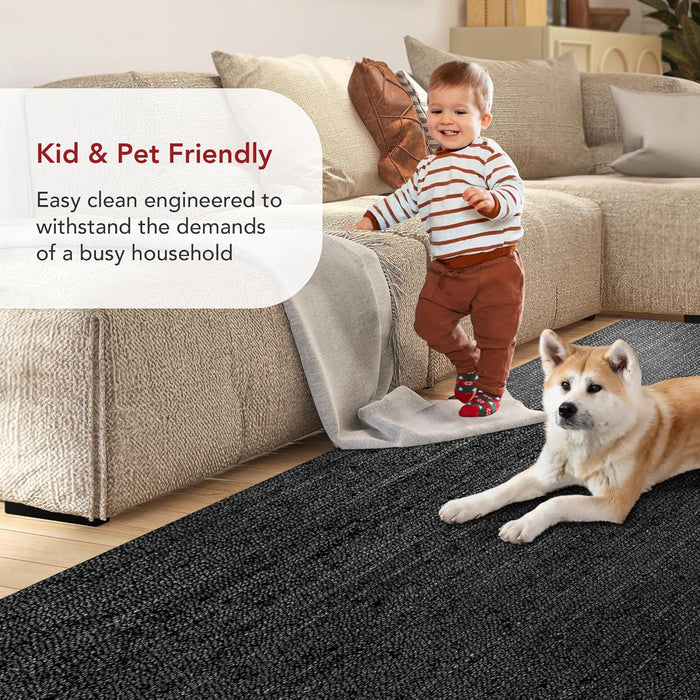 3x5 Black Rigo Jute Solid Farmhouse Design, Natural Fiber Hand Woven Area Rug  by nuLOOM