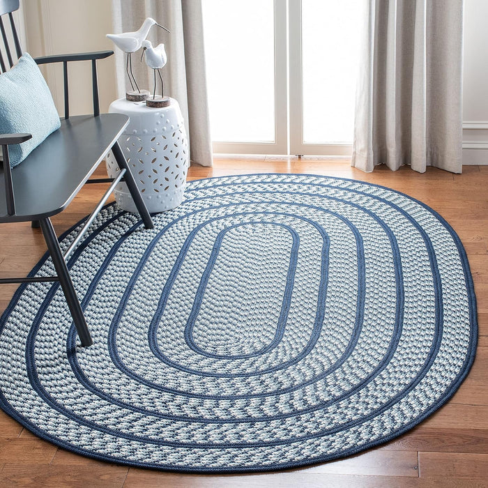 6' x 9' Oval Ivory/Blue Handmade Country Cottage Reversible Area Rug Braided Collection by SAFAVIEH