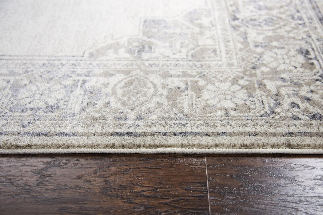 5'3" x 7'6" Natural Beige Gray Dark Gray Central Medallion Motif Distress Polypropylene Area Rug by Rizzy Home