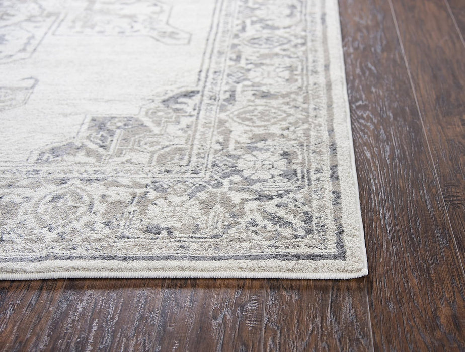 5'3" x 7'6" Natural Beige Gray Dark Gray Central Medallion Motif Distress Polypropylene Area Rug by Rizzy Home