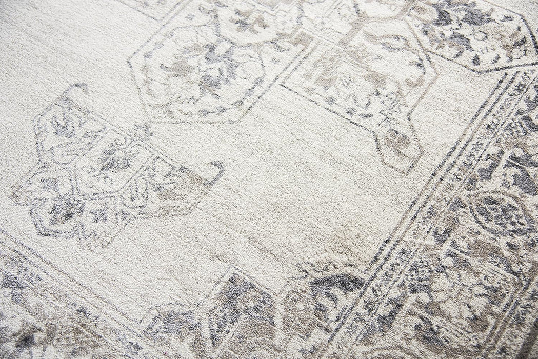 5'3" x 7'6" Natural Beige Gray Dark Gray Central Medallion Motif Distress Polypropylene Area Rug by Rizzy Home