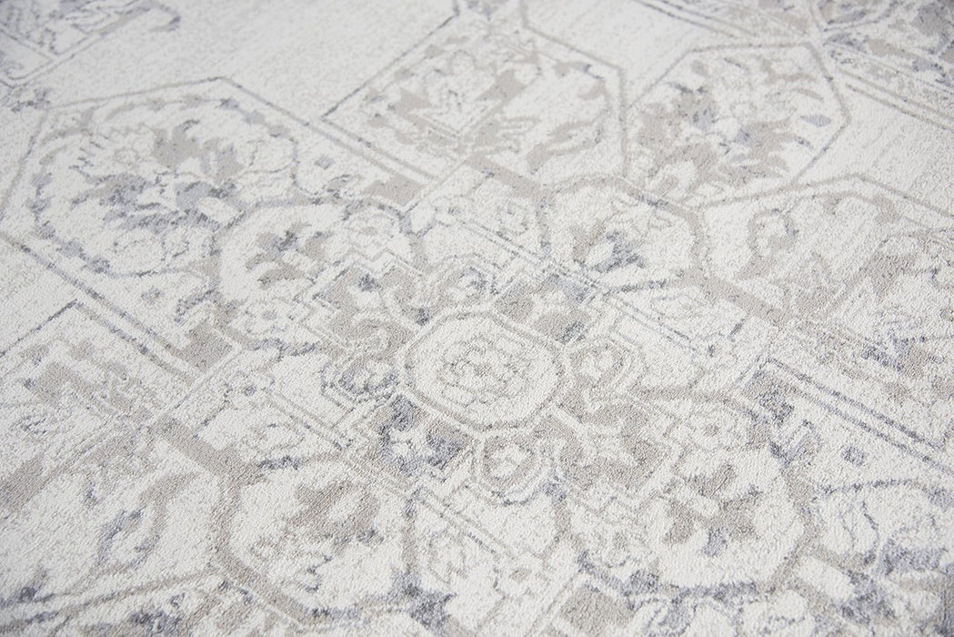 5'3" x 7'6" Natural Beige Gray Dark Gray Central Medallion Motif Distress Polypropylene Area Rug by Rizzy Home