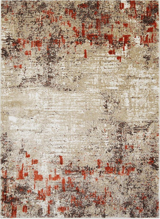 5x7 (4' 11" x 6' 11") Mocha Modern & Contemporary Rectangular Accent Rug with Ivory and Orange Abstract Modern Distressed Design by Allstar Rugs