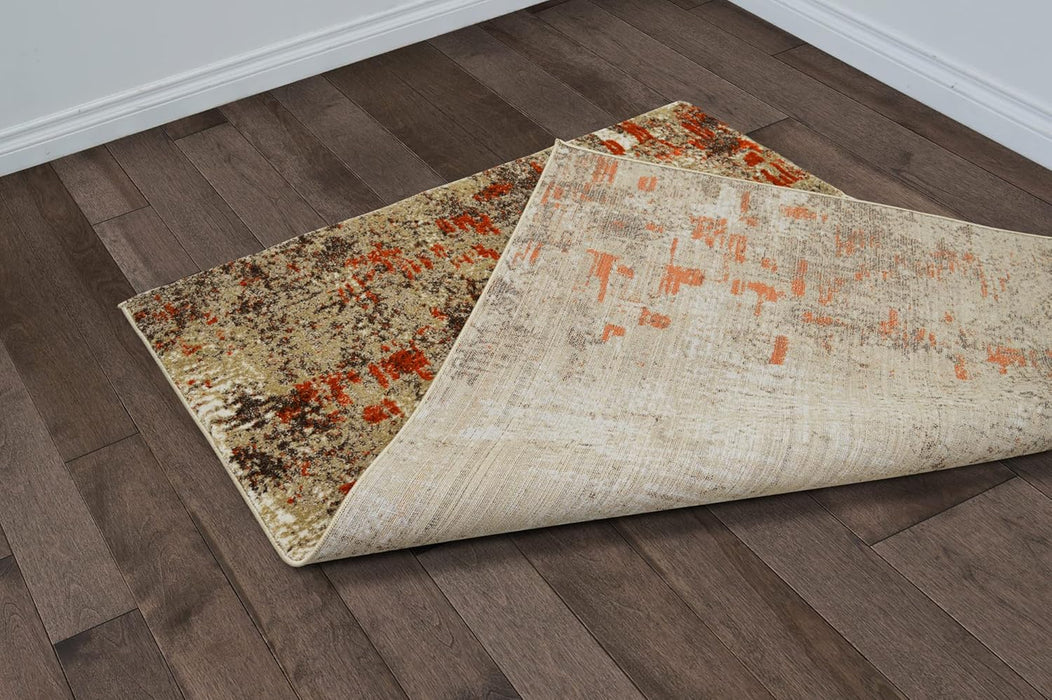 5x7 (4' 11" x 6' 11") Mocha Modern & Contemporary Rectangular Accent Rug with Ivory and Orange Abstract Modern Distressed Design by Allstar Rugs