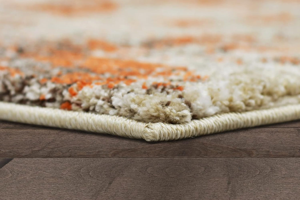 5x7 (4' 11" x 6' 11") Mocha Modern & Contemporary Rectangular Accent Rug with Ivory and Orange Abstract Modern Distressed Design by Allstar Rugs