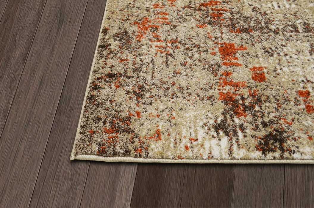 5x7 (4' 11" x 6' 11") Mocha Modern & Contemporary Rectangular Accent Rug with Ivory and Orange Abstract Modern Distressed Design by Allstar Rugs