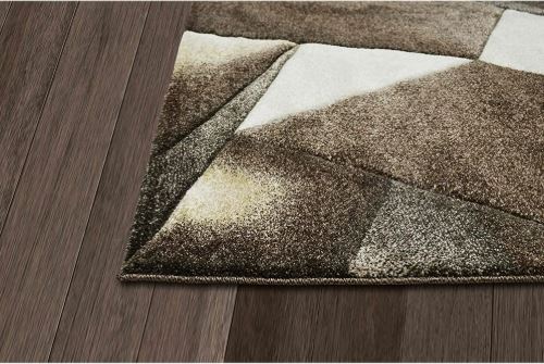 5' x 7' Cappuccino and Multicolor HR Triangle Boxes Thick Soft Plush 3D Textured Ruh Area Rugs,