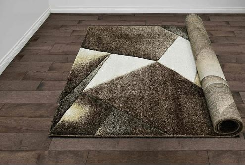 5' x 7' Cappuccino and Multicolor HR Triangle Boxes Thick Soft Plush 3D Textured Ruh Area Rugs,