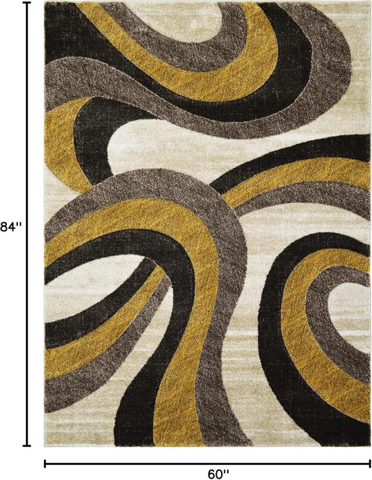 5x7 Ivory Modern & Contemporary Hand Carved Rectangular Accent Rug with Espresso Abstract by Allstar