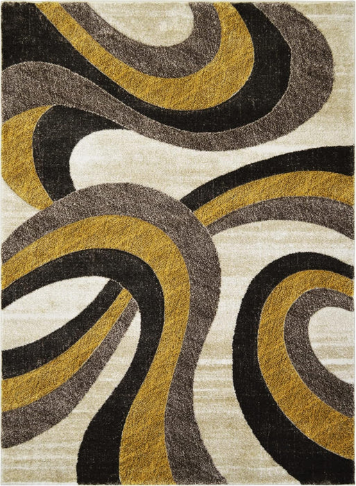 5x7 Ivory Modern & Contemporary Hand Carved Rectangular Accent Rug with Espresso Abstract by Allstar