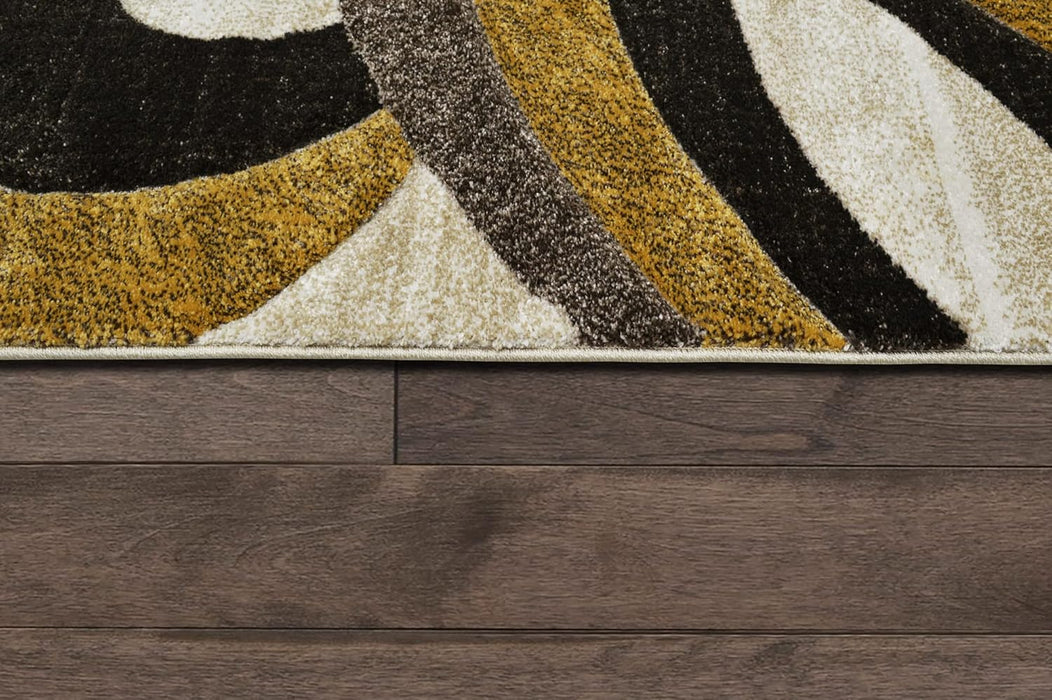 5x7 Ivory Modern & Contemporary Hand Carved Rectangular Accent Rug with Espresso Abstract by Allstar
