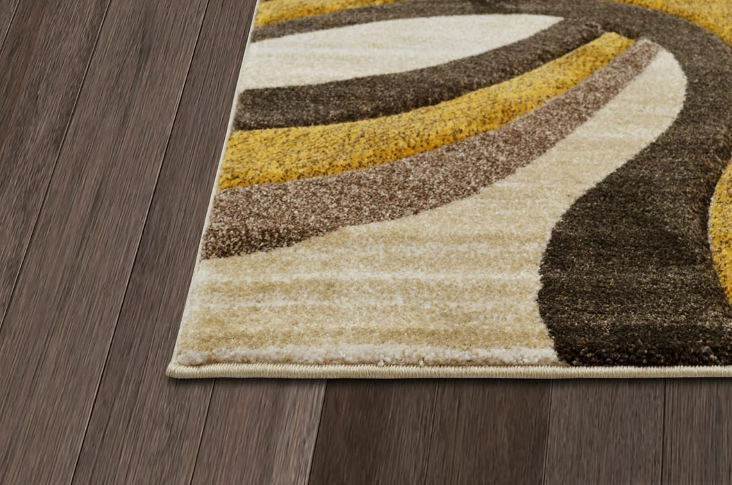 5x7 Ivory Modern & Contemporary Hand Carved Rectangular Accent Rug with Espresso Abstract by Allstar