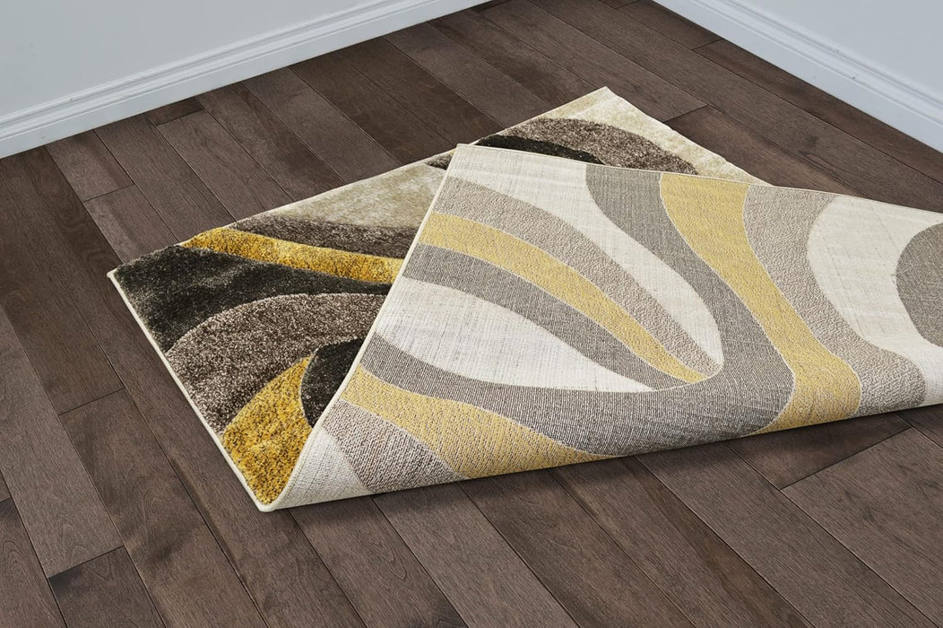5x7 Ivory Modern & Contemporary Hand Carved Rectangular Accent Rug with Espresso Abstract by Allstar