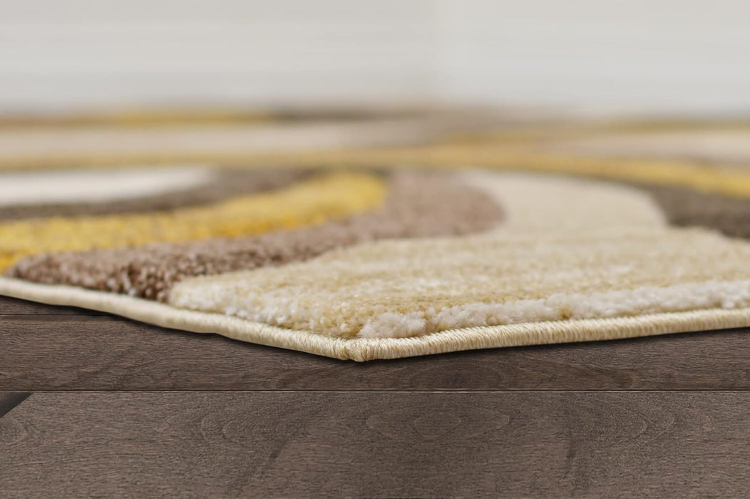 5x7 Ivory Modern & Contemporary Hand Carved Rectangular Accent Rug with Espresso Abstract by Allstar