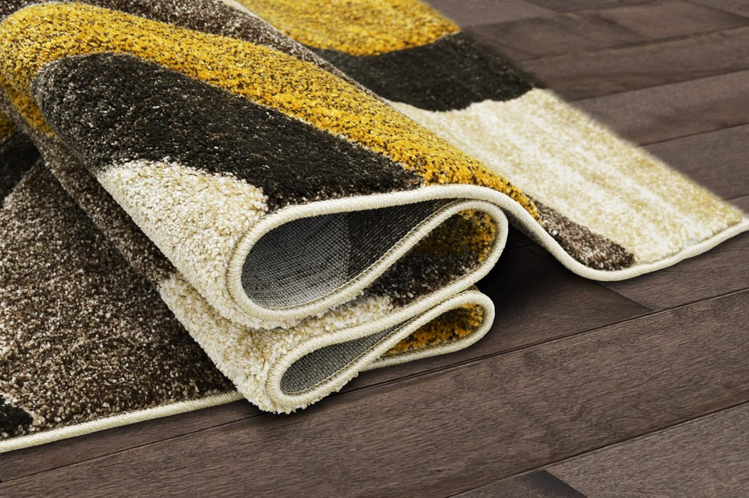 5x7 Ivory Modern & Contemporary Hand Carved Rectangular Accent Rug with Espresso Abstract by Allstar