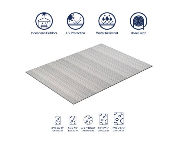 8' x 10' Beige Striped Indoor-Outdoor Rug, Outside Carpet for Patio, Deck, Porch Beverly Rug