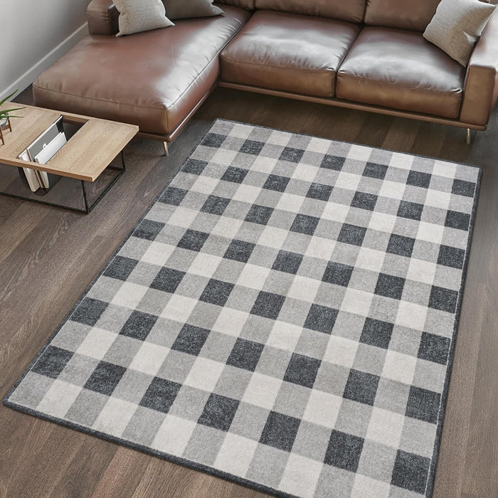 8' X 10' Light Gray/Dark Gray/Cream, Machine Washable Gingham Gradient Plaid Cottage by JONATHAN Y