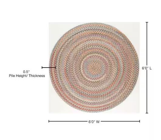 6 ft. x 6 ft. Round Greenwich Butterfield Multi Indoor Braided Hand-Made Area Rug