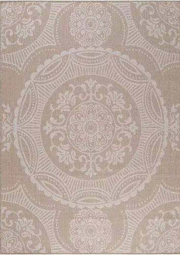 5 ft. x 7 ft. Beige/White Medallion Indoor/Outdoor Area Rug