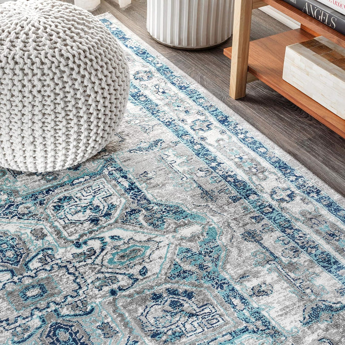 4' x 6' Blue, Light Gray Modern Vintage Medallion Indoor Area Rug