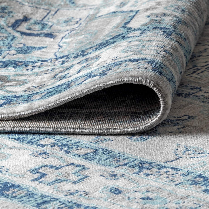 4' x 6' Blue, Light Gray Modern Vintage Medallion Indoor Area Rug