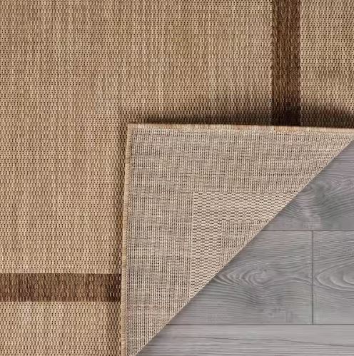6 ft. x 9 ft. Beige/Brown Bordered Indoor Outdoor Area Rug