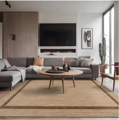 6 ft. x 9 ft. Beige/Brown Bordered Indoor Outdoor Area Rug